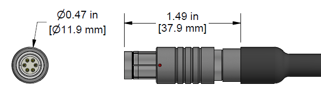 A line drawing showing the diameter and length of an assembled CTC C325 vibration sensor connector kit.