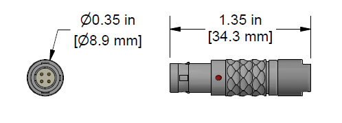 A line drawing showing the diameter and length of an assembled CTC C330 vibration sensor connector kit.