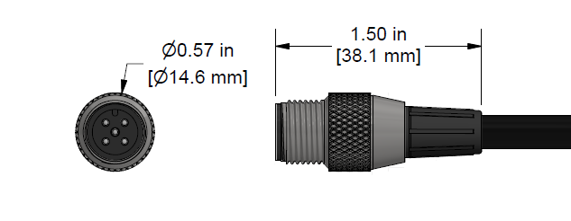 A line drawing showing the diameter and length of an assembled CTC C532 vibration sensor connector kit.