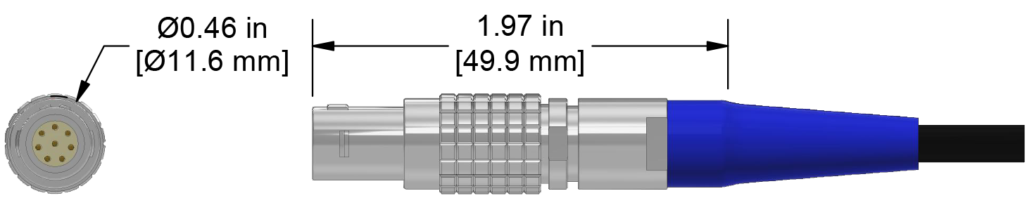 A line drawing showing the diameter and length of an assembled CTC C533 vibration sensor connector kit.