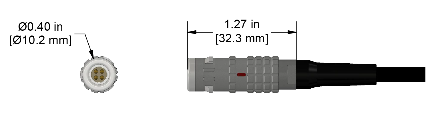 A line drawing showing the diameter and length of an assembled CTC C641 vibration sensor connector kit.
