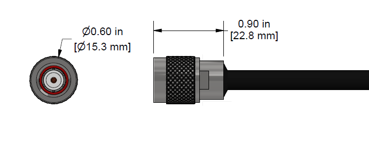 A line drawing showing the diameter and length of an assembled CTC C79 vibration sensor connector kit.