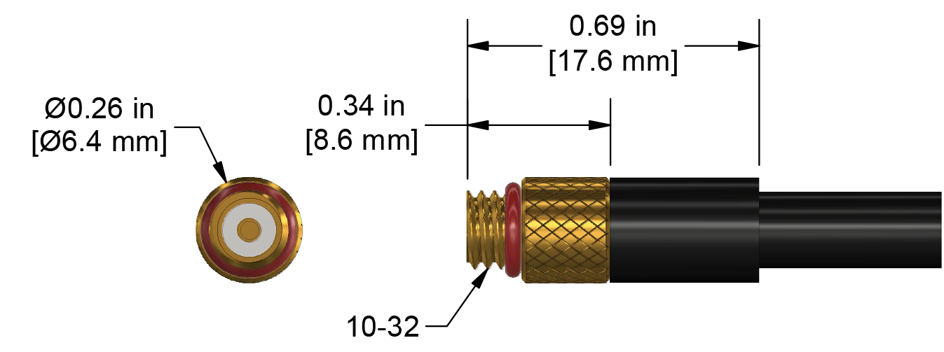 A line drawing showing the diameter and length of a CTC CKT-FD10 vibration sensor connector.
