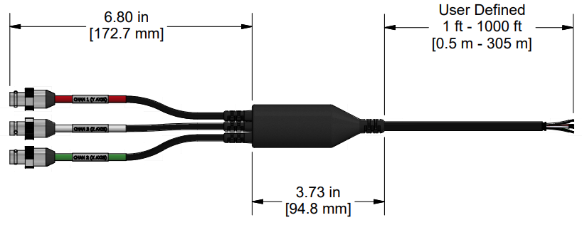 A line drawing showing the diameter and length of an assembled CTC E3D vibration sensor connector kit.