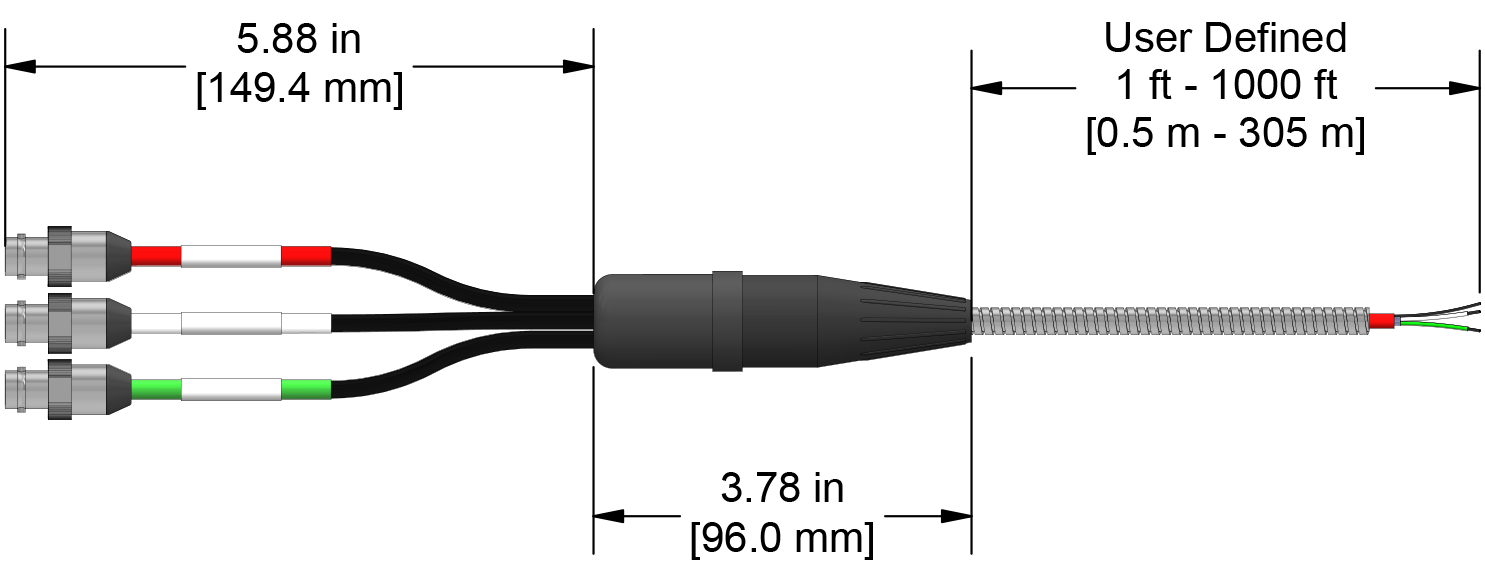 A line drawing showing the diameter and length of an assembled CTC E3X vibration sensor connector kit.