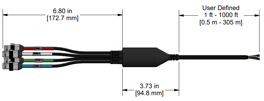 A line drawing showing the diameter and length of an assembled CTC E4D vibration sensor connector kit.