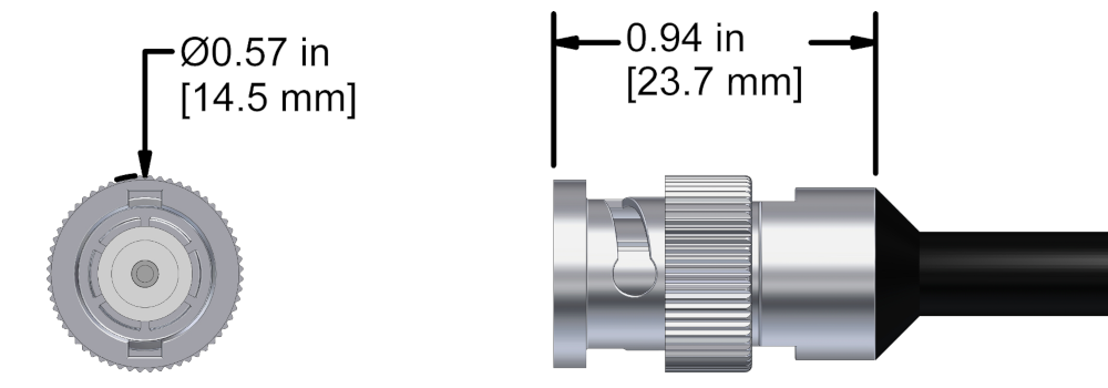 A line drawing showing the diameter and length of an assembled CTC F vibration sensor connector kit.