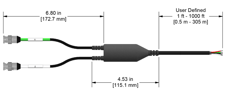 A line drawing showing the diameter and length of an assembled CTC F2DB vibration sensor connector kit.