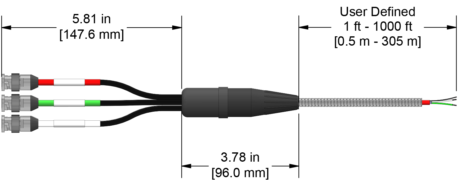A line drawing showing the diameter and length of an assembled CTC F3X vibration sensor connector kit.