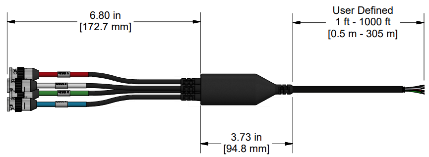 A line drawing showing the diameter and length of an assembled CTC F4D vibration sensor connector kit.