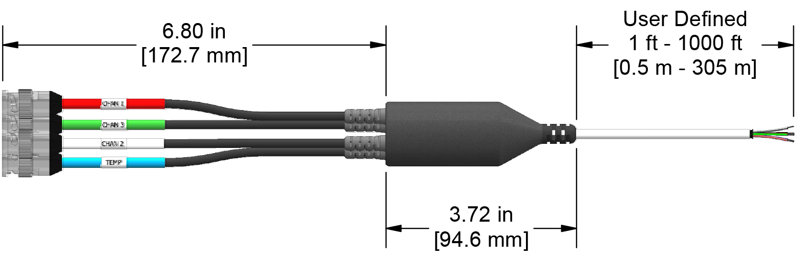 A line drawing showing the diameter and length of an assembled CTC F4DA vibration sensor connector kit.