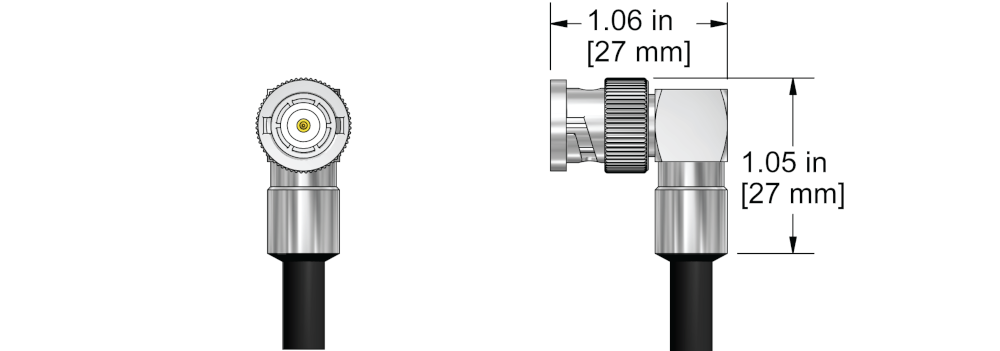 A line drawing showing the diameter and length of an assembled CTC FX90 vibration sensor connector kit.