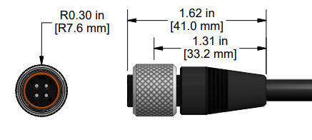 A line drawing showing the diameter and length of an assembled CTC J4AG vibration sensor connector kit.