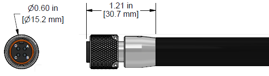 A line drawing showing the diameter and length of an assembled CTC J4L vibration sensor connector kit.