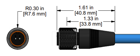 A line drawing showing the diameter and length of an assembled CTC JQ2N vibration sensor connector kit.