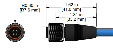 A line drawing showing the diameter and length of an assembled CTC JQ4A vibration sensor connector kit.