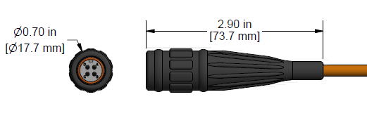 A line drawing showing the diameter and length of an assembled CTC JV4R vibration sensor connector kit.