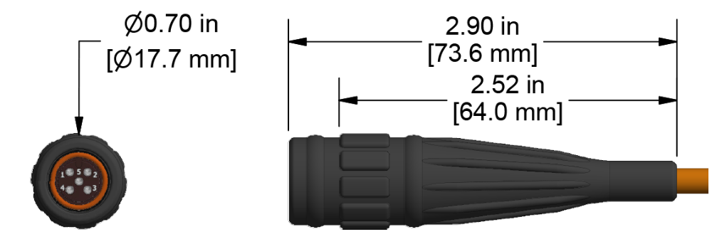 A line drawing showing the diameter and length of an assembled CTC MV4R4 vibration sensor connector kit.