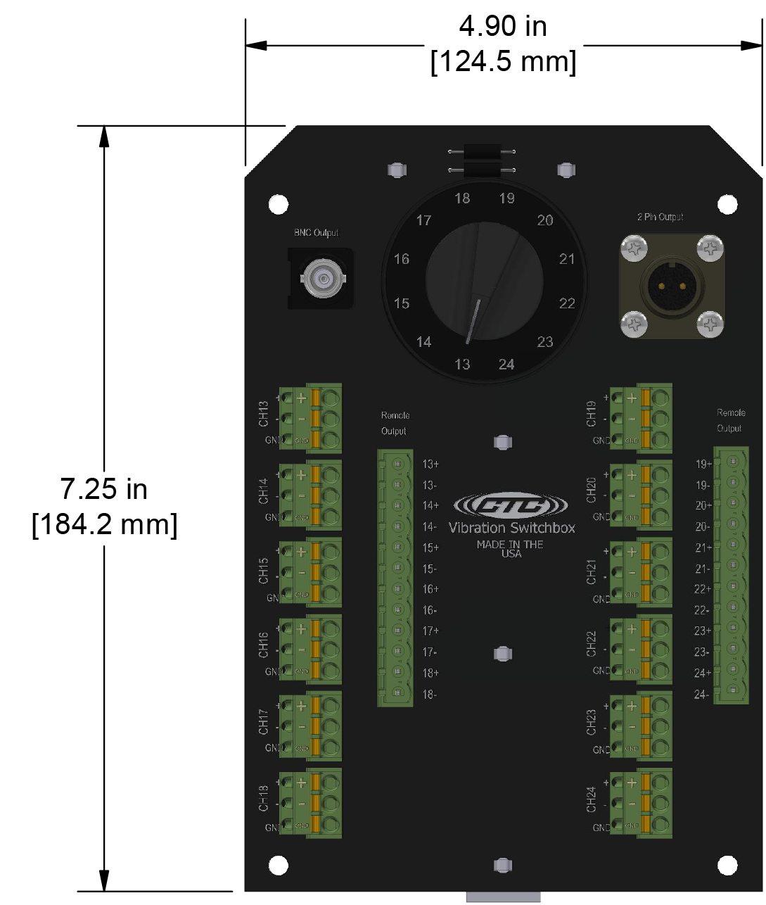 A drawing showing the dimensions of a CTC JB913 industrial enclosure.