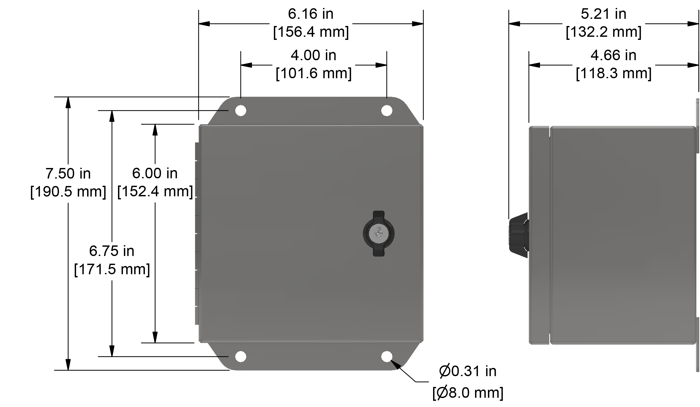 A drawing showing the dimensions of a CTC MX202 industrial enclosure.