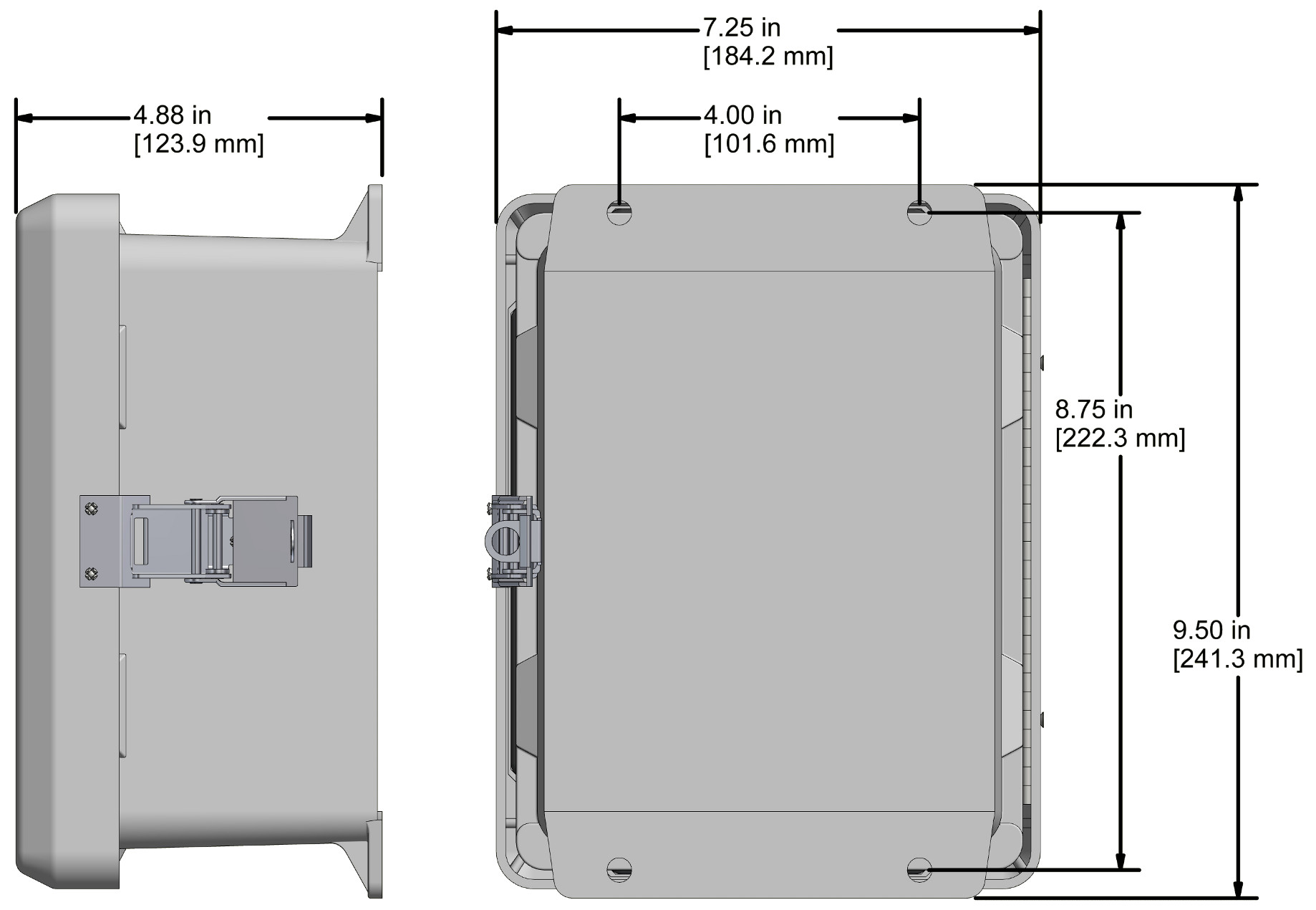 A drawing showing the dimensions of a CTC DSB1000 industrial enclosure.