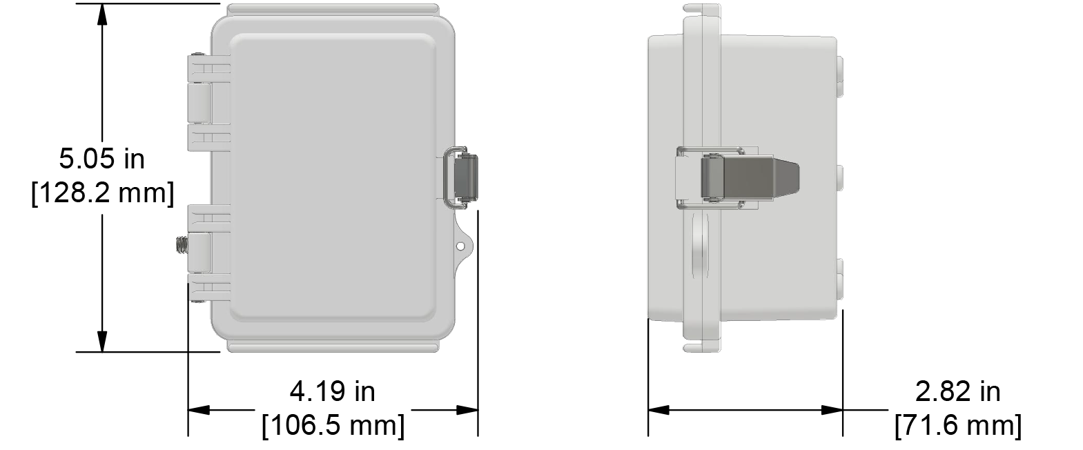 A drawing showing the dimensions of a CTC MX702 industrial enclosure.