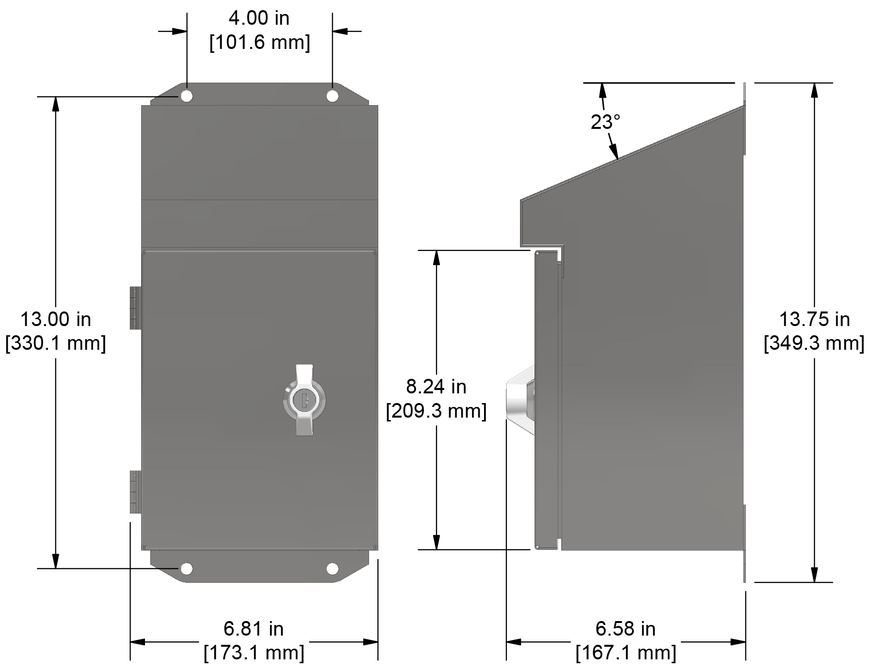 A drawing showing the dimensions of a CTC JB330 industrial enclosure.