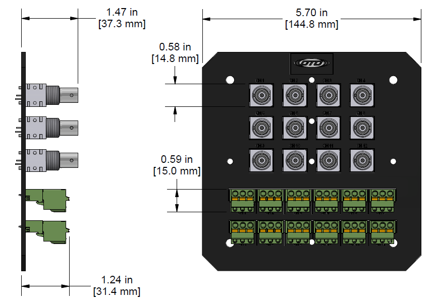 A drawing showing the dimensions of a CTC MX100-1A industrial enclosure.