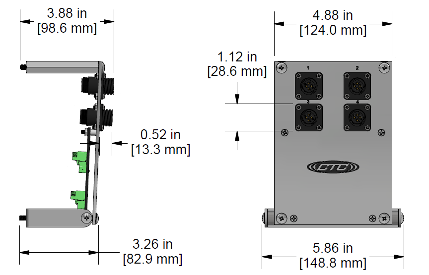 A drawing showing the dimensions of a CTC MX300-1A industrial enclosure.