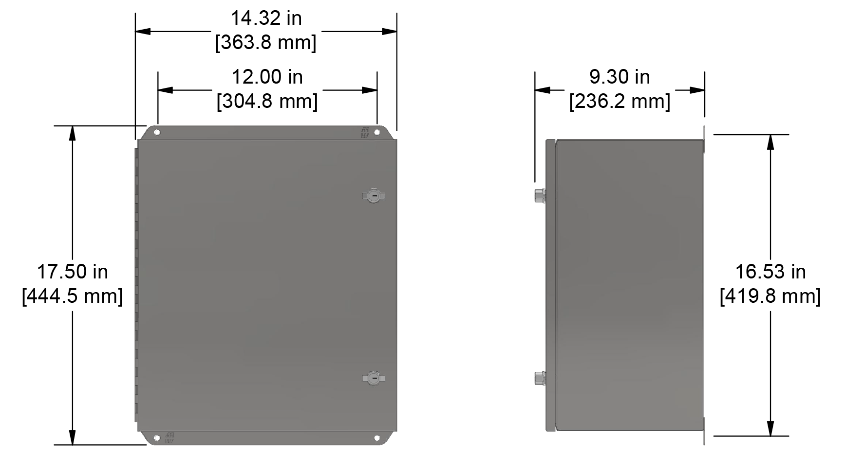 A drawing showing the dimensions of a CTC PXE450P Extended Capacity industrial enclosure.