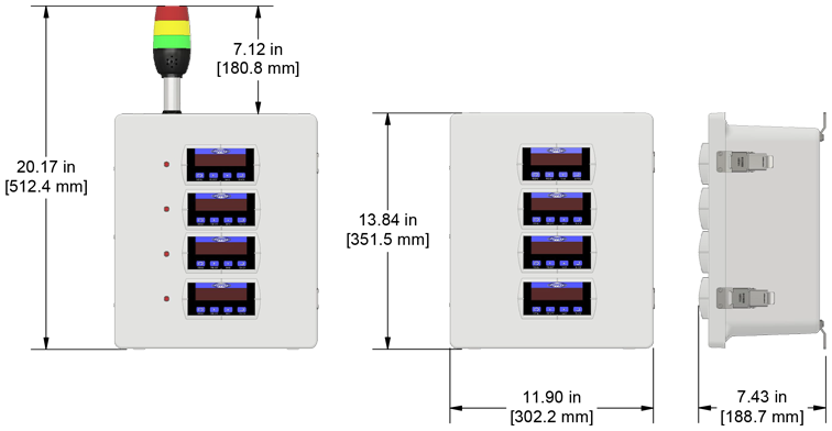 A drawing showing the dimensions of a CTC PMX Series industrial enclosure.