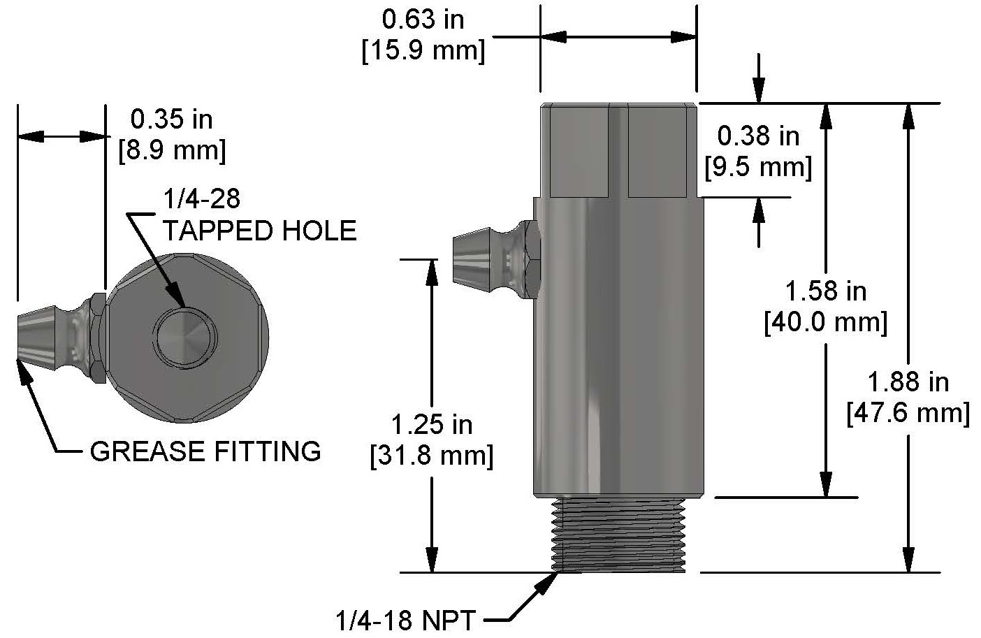 A drawing showing the dimensions of a CTC MH134-4A mounting hardware for industrial condition monitoring sensors.