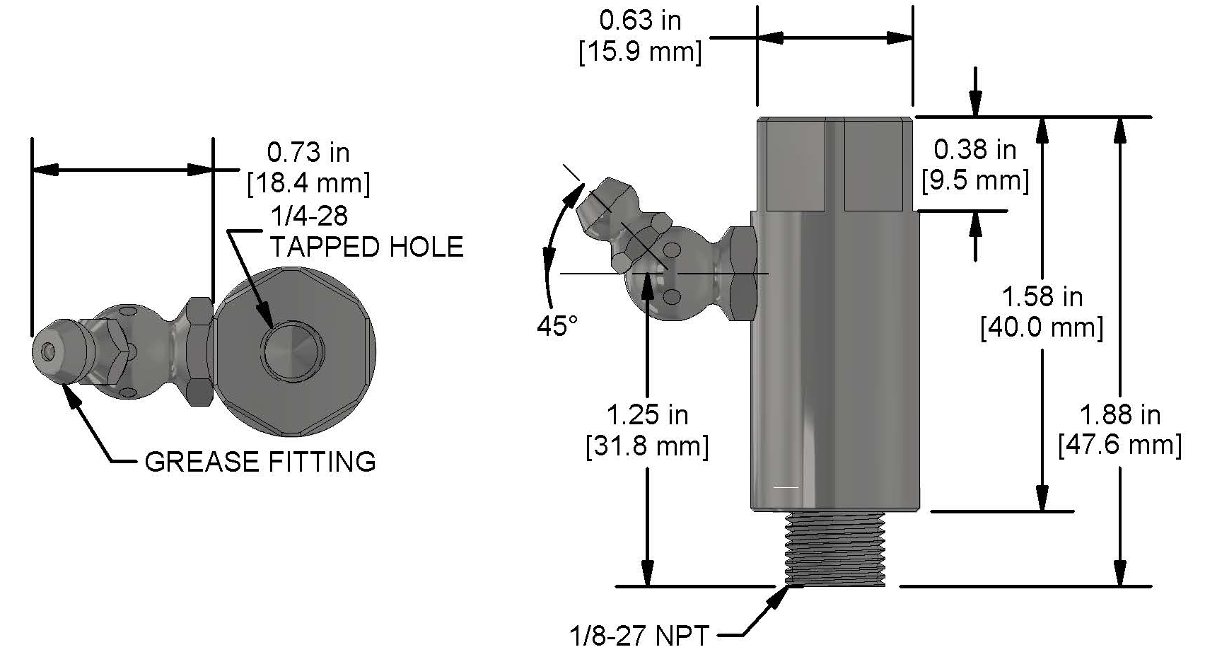 A drawing showing the dimensions of a CTC MH134-5B mounting hardware for industrial condition monitoring sensors.