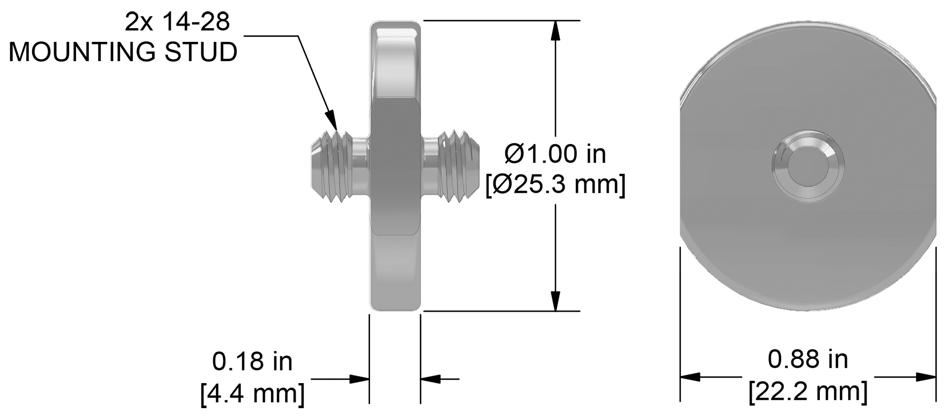 A drawing showing the dimensions of a CTC MH138-1A mounting hardware for industrial condition monitoring sensors.