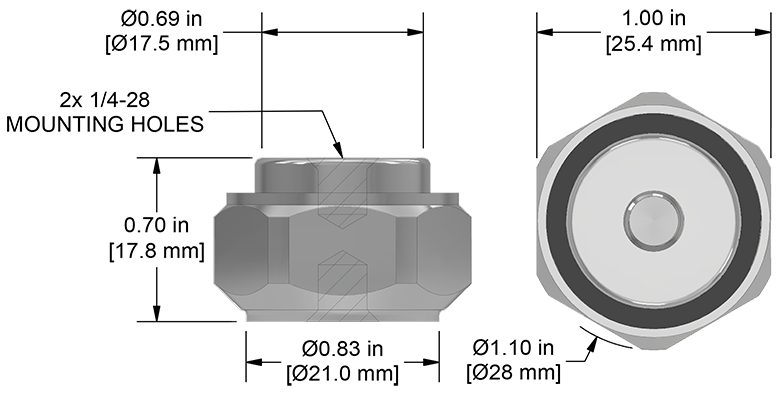 A drawing showing the dimensions of a CTC MH151-1A mounting hardware for industrial condition monitoring sensors.