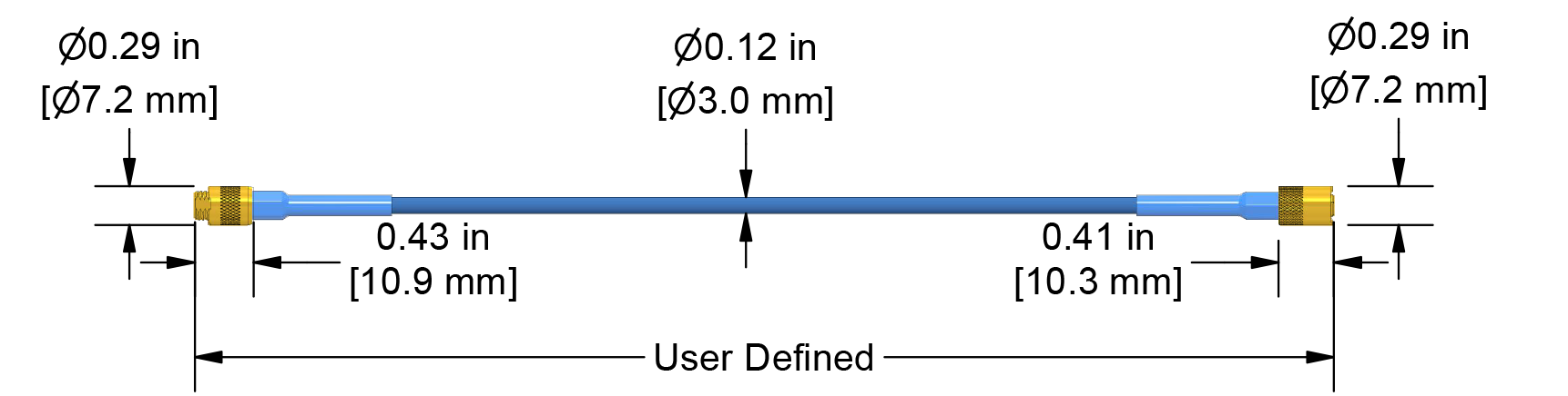 A dimension drawing of a CTC PRO Line DC100130 proximity probe.