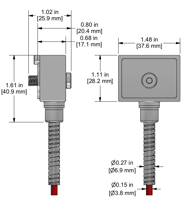 A drawing showing the dimensions and pin configuration of a CTC TREA330 industrial accelerometer.