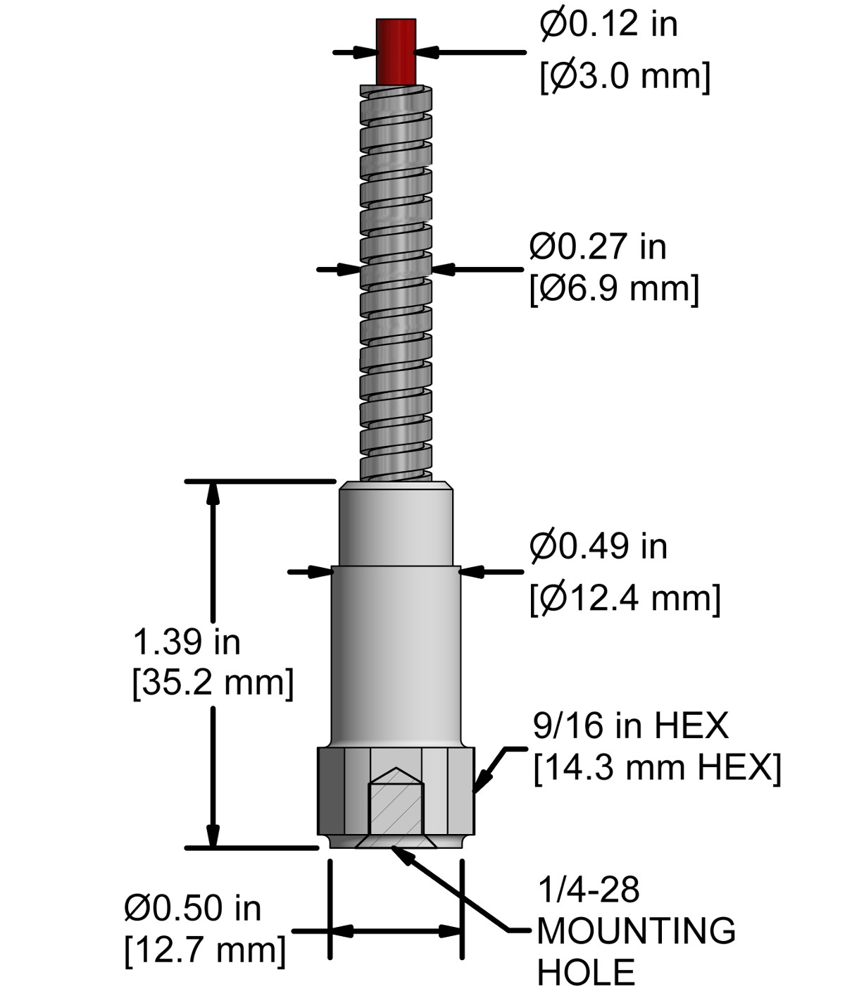 A drawing showing the dimensions and pin configuration of a CTC UEB332 industrial accelerometer.