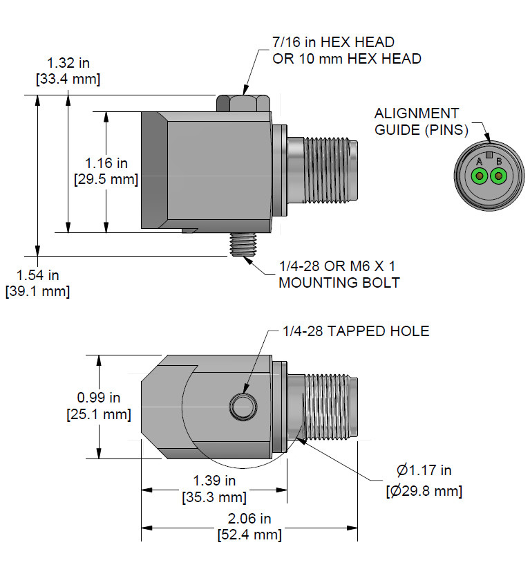 A drawing showing the dimensions and pin configuration of a CTC AC156 industrial accelerometer.