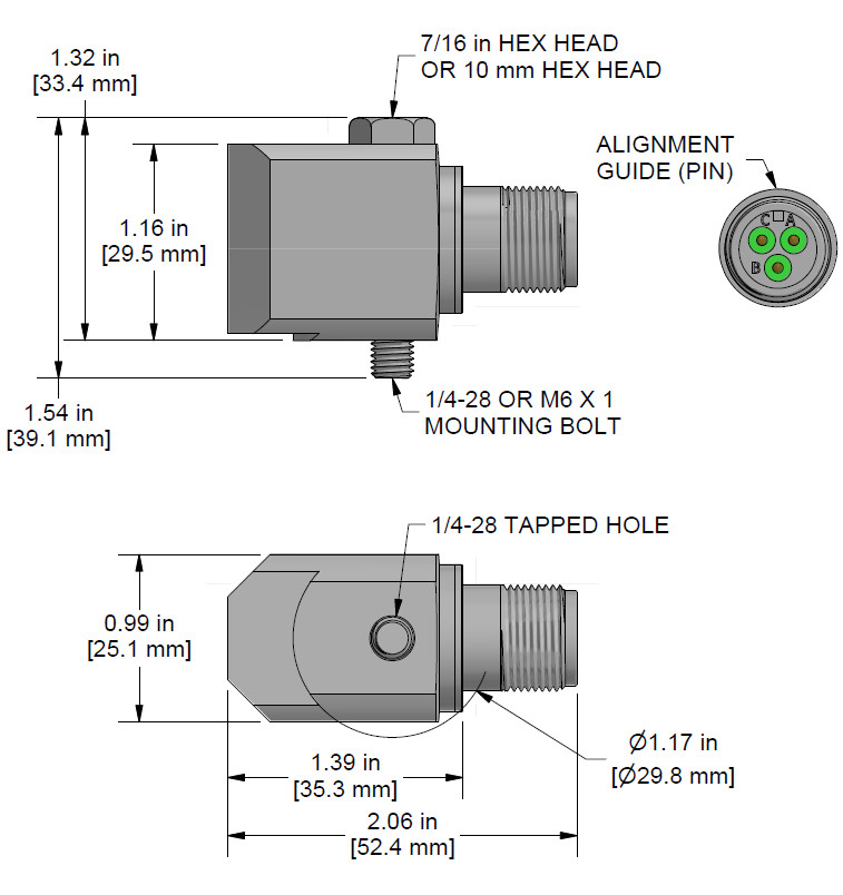 A drawing showing the dimensions and pin configuration of a CTC TA916 industrial accelerometer.