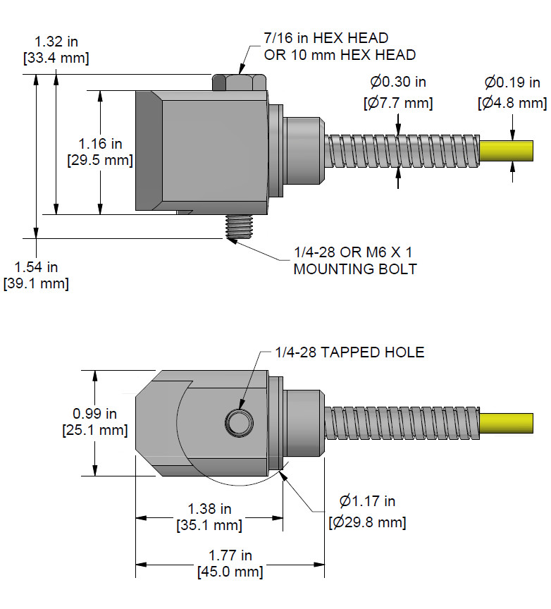 A drawing showing the dimensions and pin configuration of a CTC AC156 industrial accelerometer.