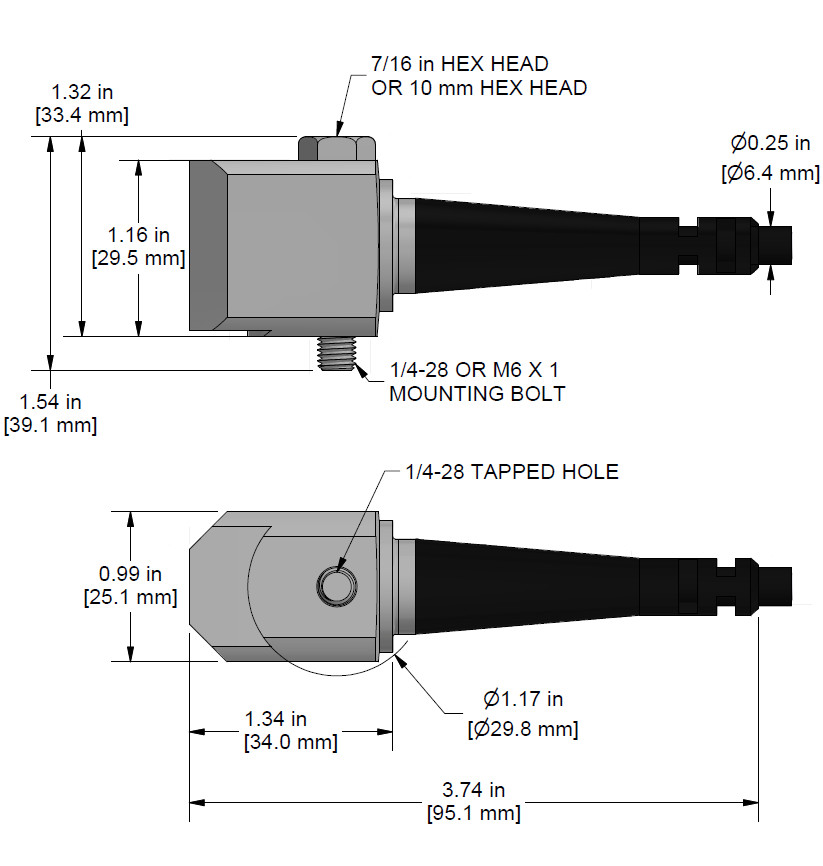 A drawing showing the dimensions and pin configuration of a CTC AC156 industrial accelerometer.
