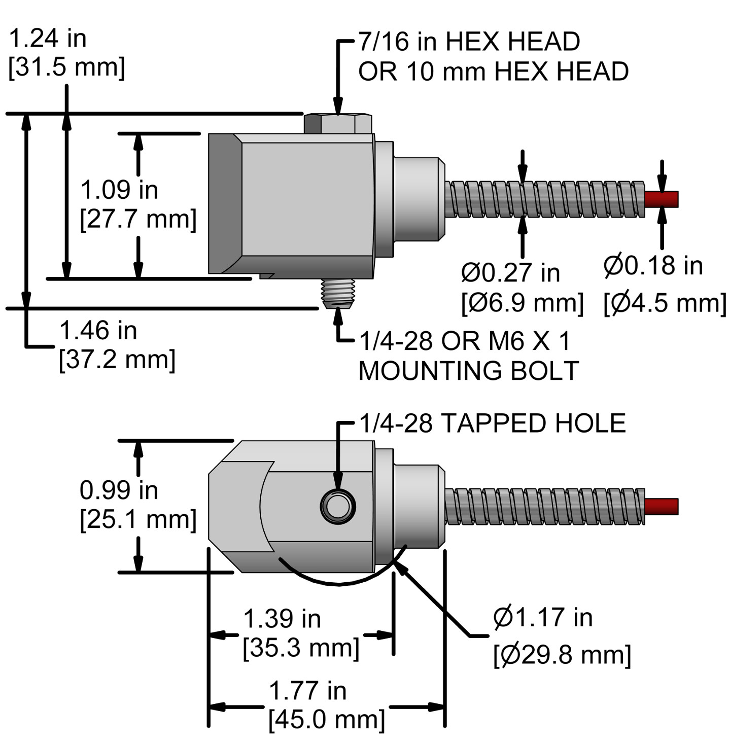 A drawing showing the dimensions and pin configuration of a CTC TA204 industrial accelerometer.