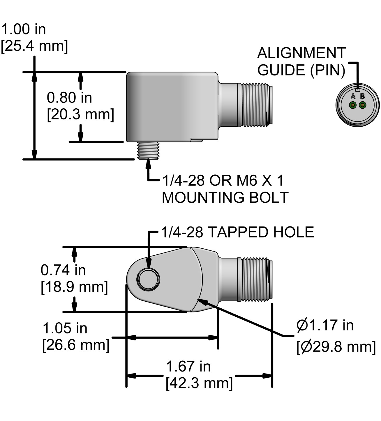 A drawing showing the dimensions and pin configuration of a CTC AC244 industrial accelerometer.