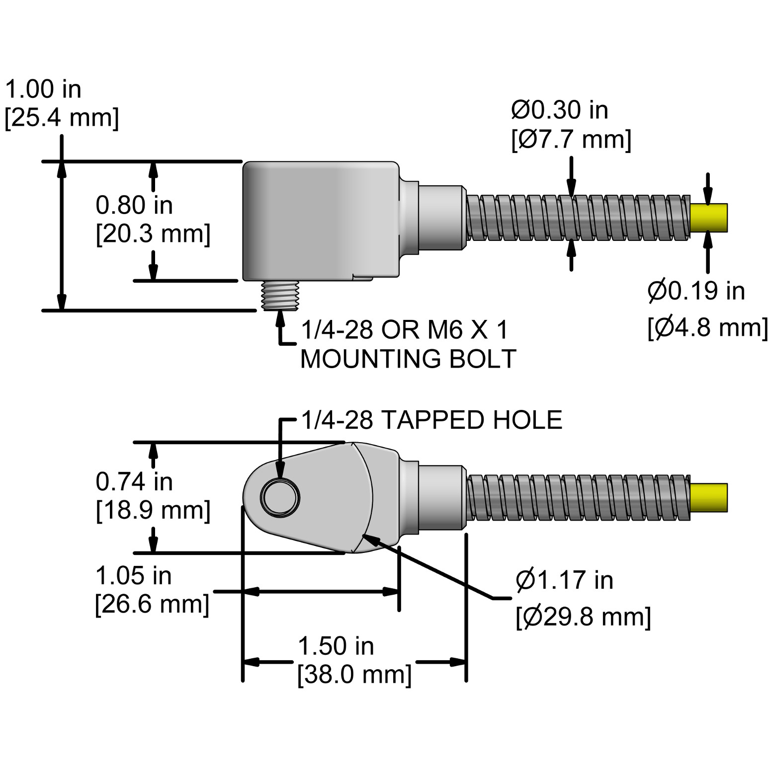A drawing showing the dimensions and pin configuration of a CTC AC244 industrial accelerometer.