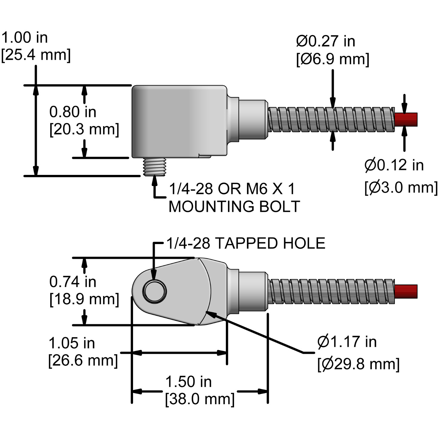 A drawing showing the dimensions and pin configuration of a CTC AC244 industrial accelerometer.