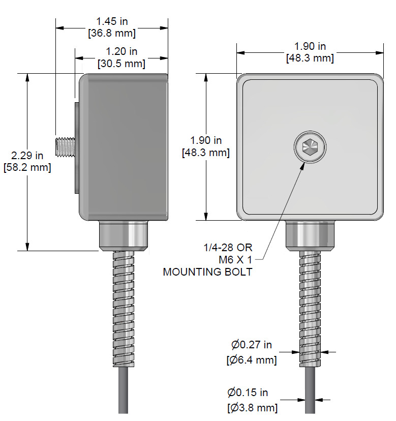 A drawing showing the dimensions and pin configuration of a CTC TXFA331-TA industrial accelerometer.