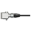 A black CTC A2A connector attached to a standard size, stainless steel CTC side exit vibration sensor