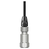 A CTC A2A connector attached to a standard size, stainless steel CTC top exit accelerometer with no engraving.