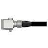 A CTC A2L industrial cable connector attached to a stainless steel, side exit industrial vibration sensor.